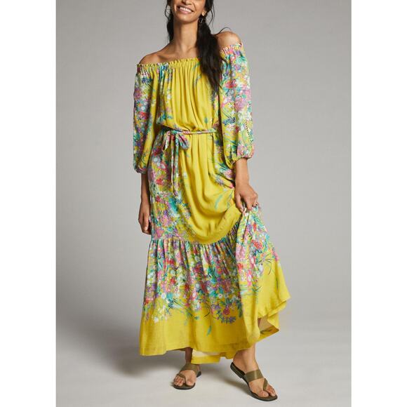 Anthropologie Dresses & Skirts - Anthropologie Eliora Off-The-Shoulder Maxi Dress Yellow Floral Puff Sleeve M NWT